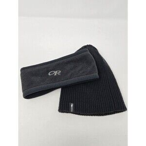 OUTDOOR RESEARCH WINTER HAT BUNDLE GREY STRIPE REVERSIBLE BEANIE & GREY HEADBAND